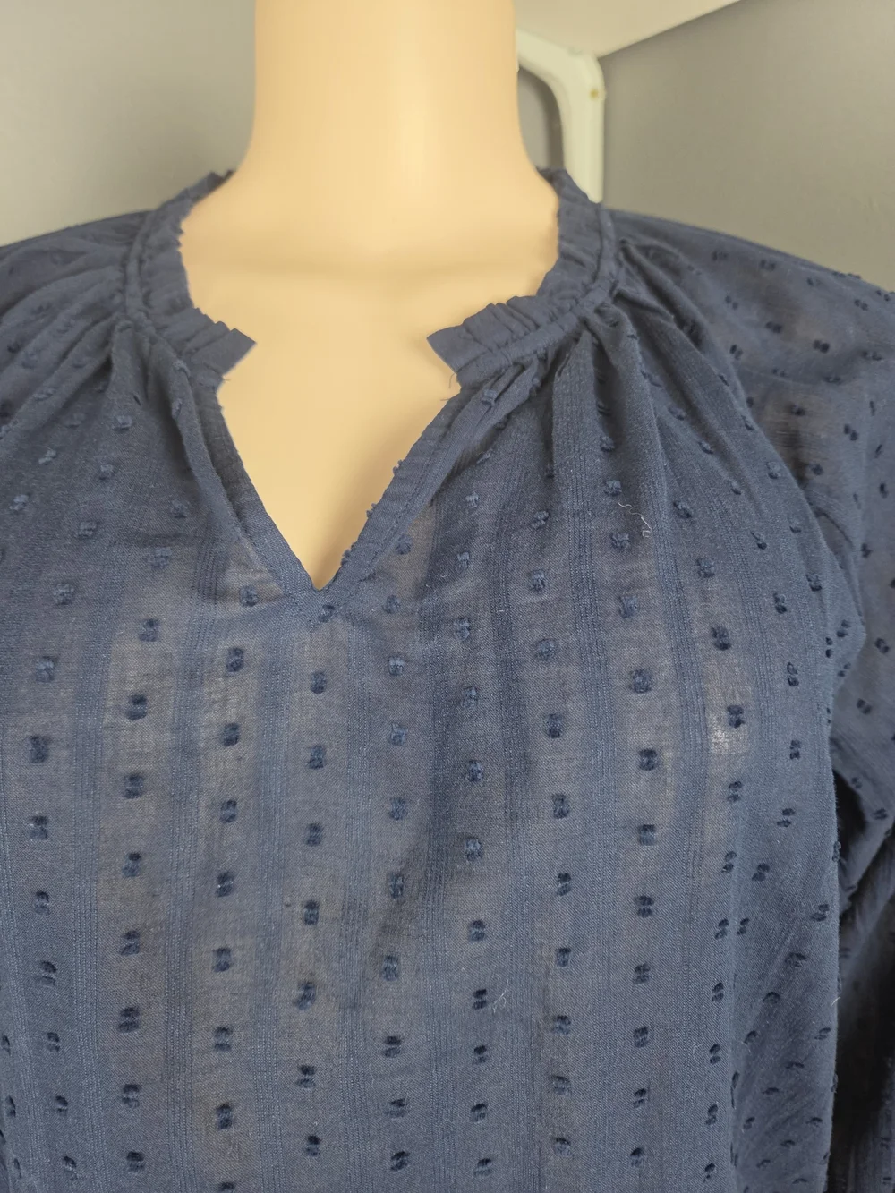 J. Crew Navy Swiss Dot Peasant Top
